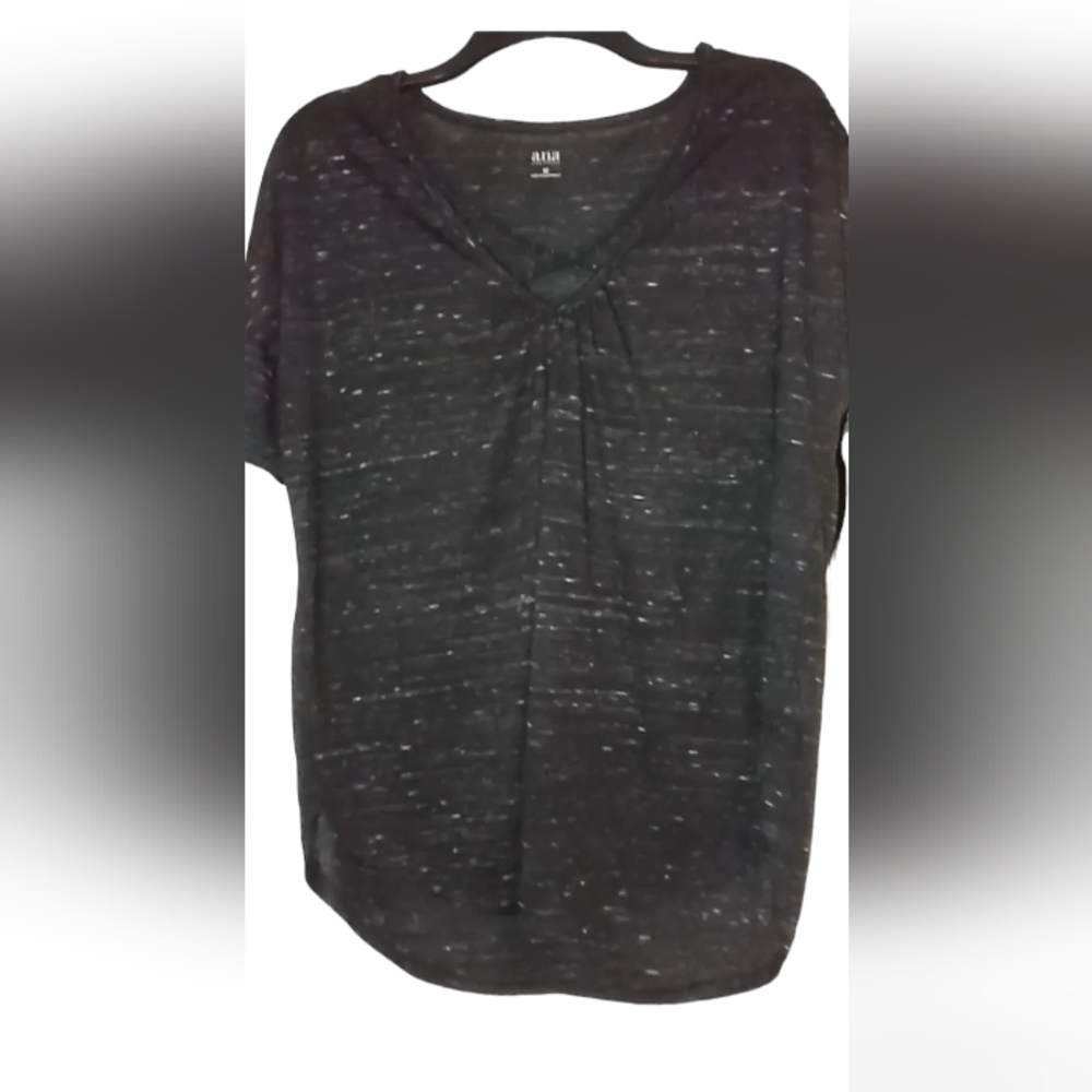 A.n.a black speckled criss cross shirt